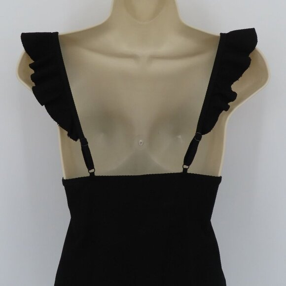 J Crew Women 2 Solid Black Puckered One Piece Swimsuit Ruffle Straps V Neck - Picture 5 of 11